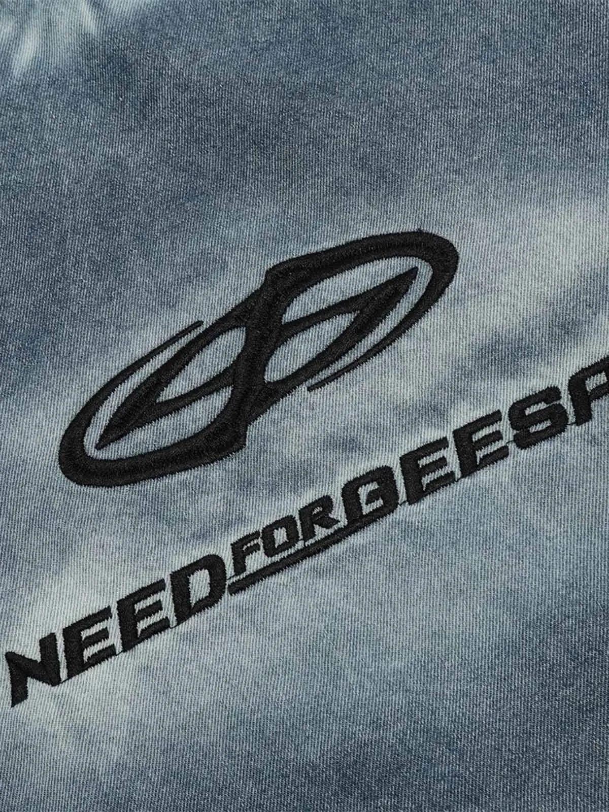 Retro Letter Embroidery Contrast Denim T-shirt sold by Thesupermade product image thumbnail 4