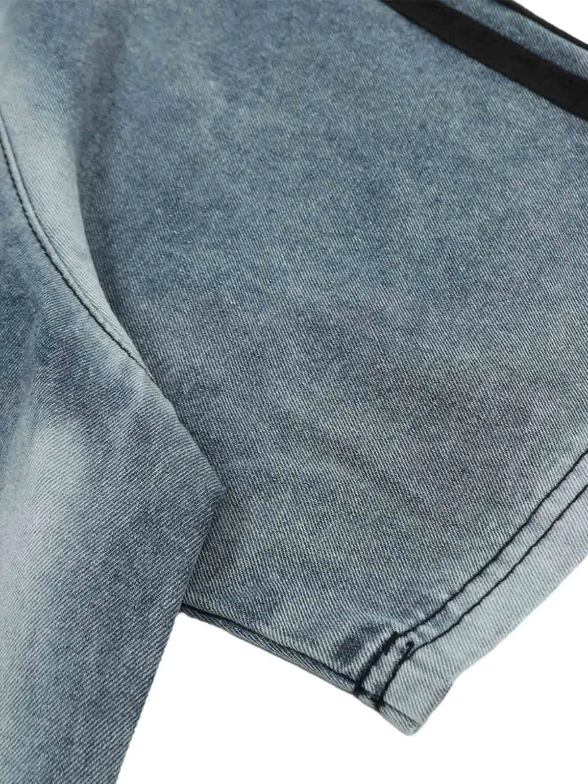 Retro Letter Embroidery Contrast Denim T-shirt sold by Thesupermade product image thumbnail 5