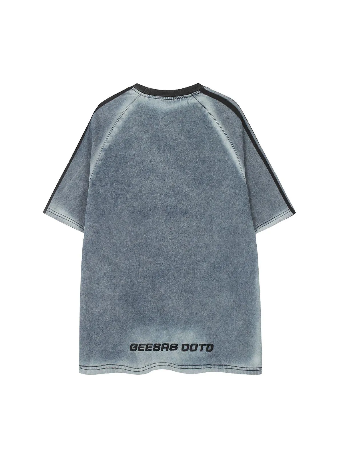 Retro Letter Embroidery Contrast Denim T-shirt sold by Thesupermade product image thumbnail 2