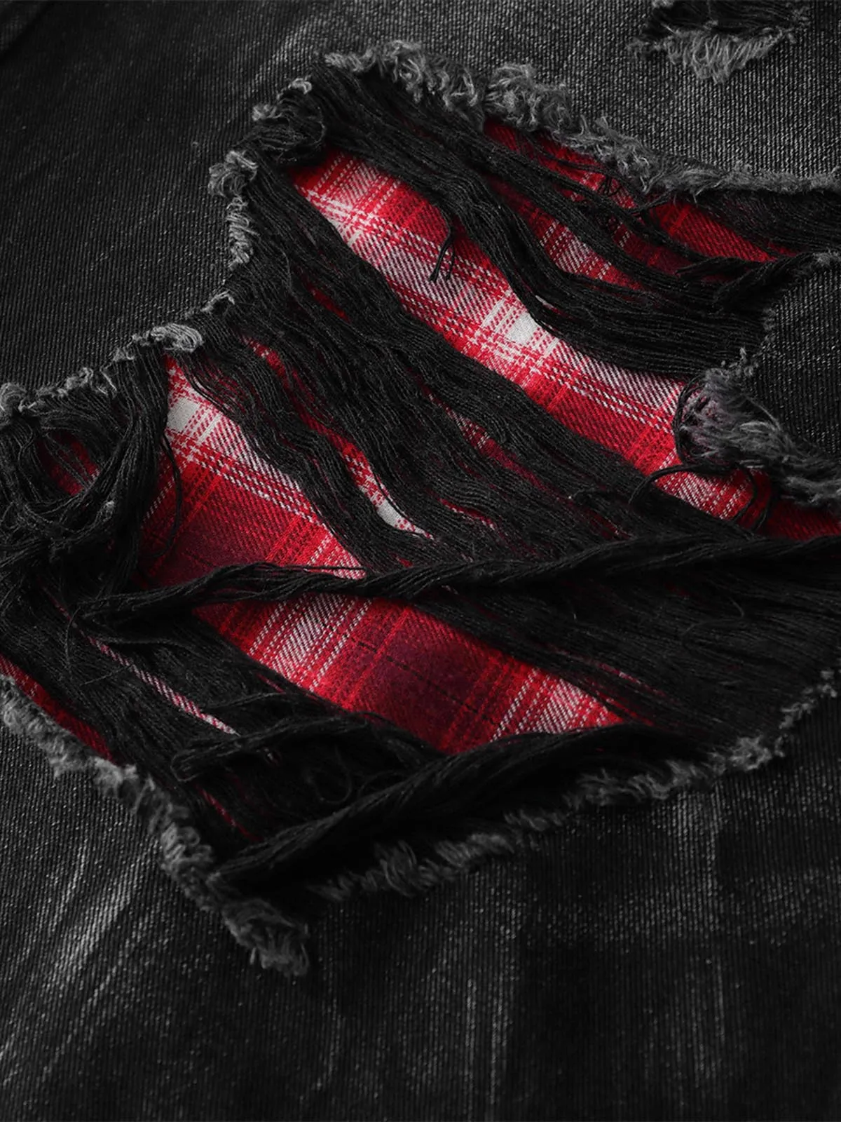 Retro Ripped Contrast Plaid Denim Shorts sold by Thesupermade product image thumbnail 4