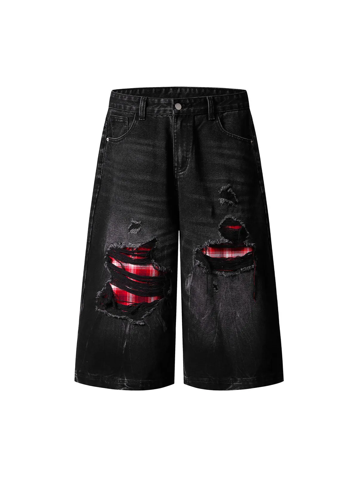 Retro Ripped Contrast Plaid Denim Shorts sold by Thesupermade