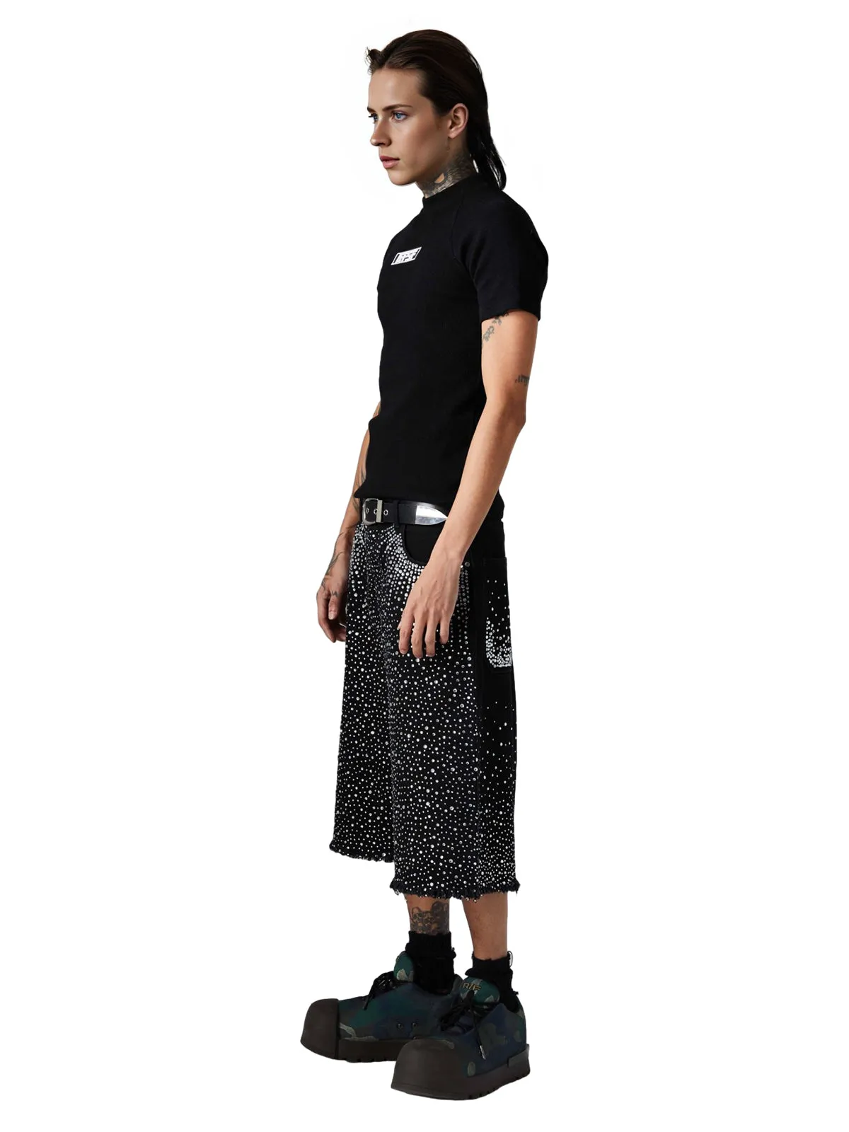 Retro Washed Rhinestone Raw Edge Denim Shorts - 2419 sold by Thesupermade product image thumbnail 5