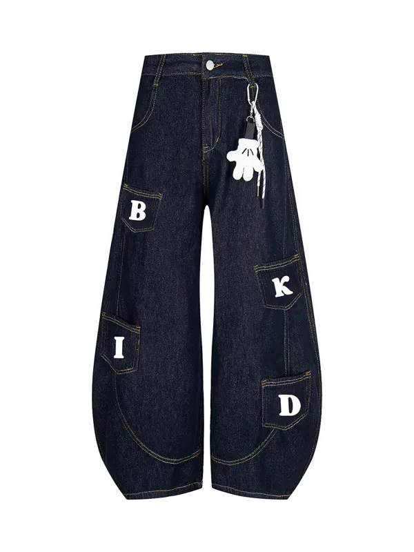 Fun Letter Pocket Barrel Jeans sold by Thesupermade