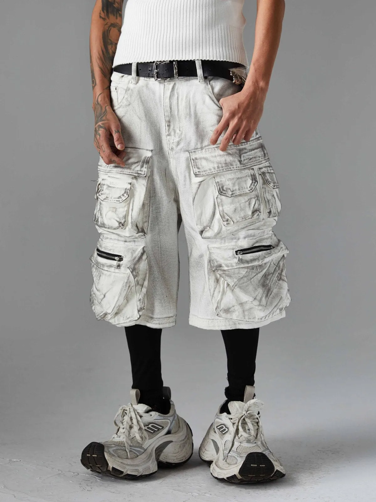 Distressed Multi-Pocket Cargo Shorts sold by Thesupermade product image thumbnail 2