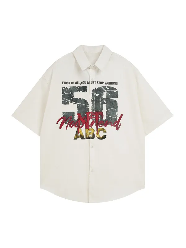 Retro Letter Print Short Sleeve Shirt - 2426 sold by Thesupermade