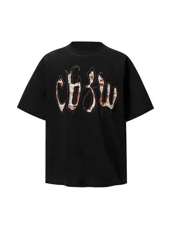 Retro Plaid Letter Embroidered T-shirt sold by Thesupermade