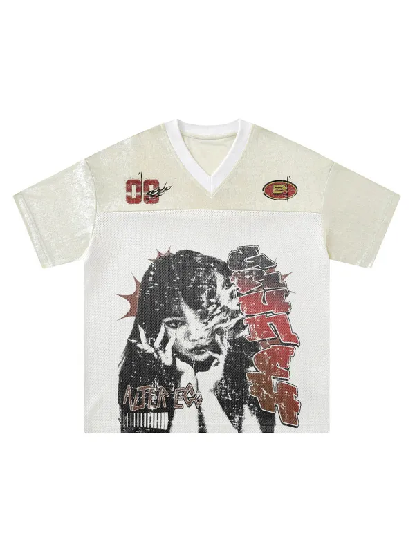 Street Stitching Mesh Character Print T-shirt sold by Thesupermade