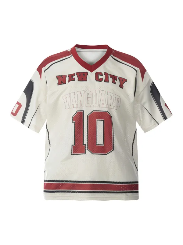 Patchwork Mesh letter Print Jersey T-Shirt sold by Thesupermade