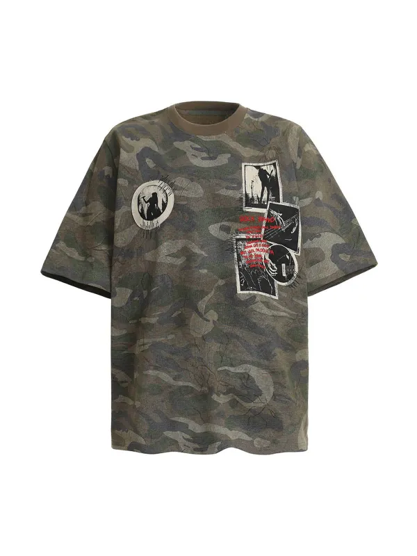 Camouflage Patchwork Graphic T-Shirt sold by Thesupermade