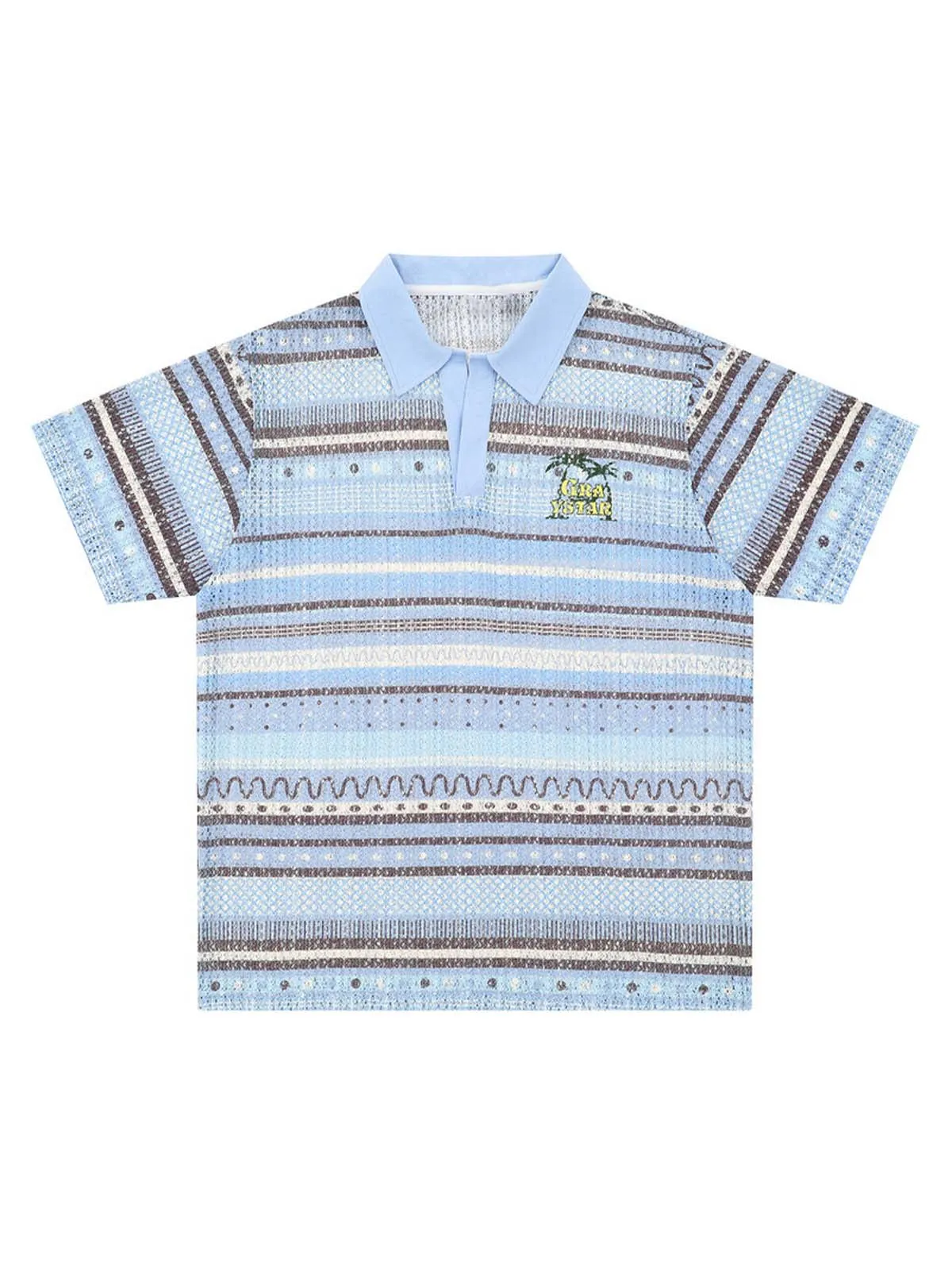 Retro Gradient Striped Hollow POLO Shirt sold by Thesupermade