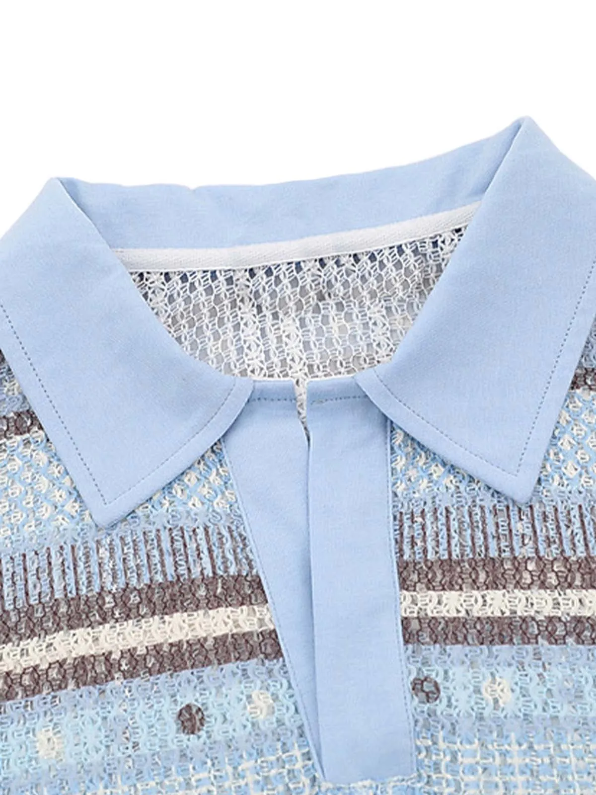 Retro Gradient Striped Hollow POLO Shirt sold by Thesupermade product image thumbnail 5