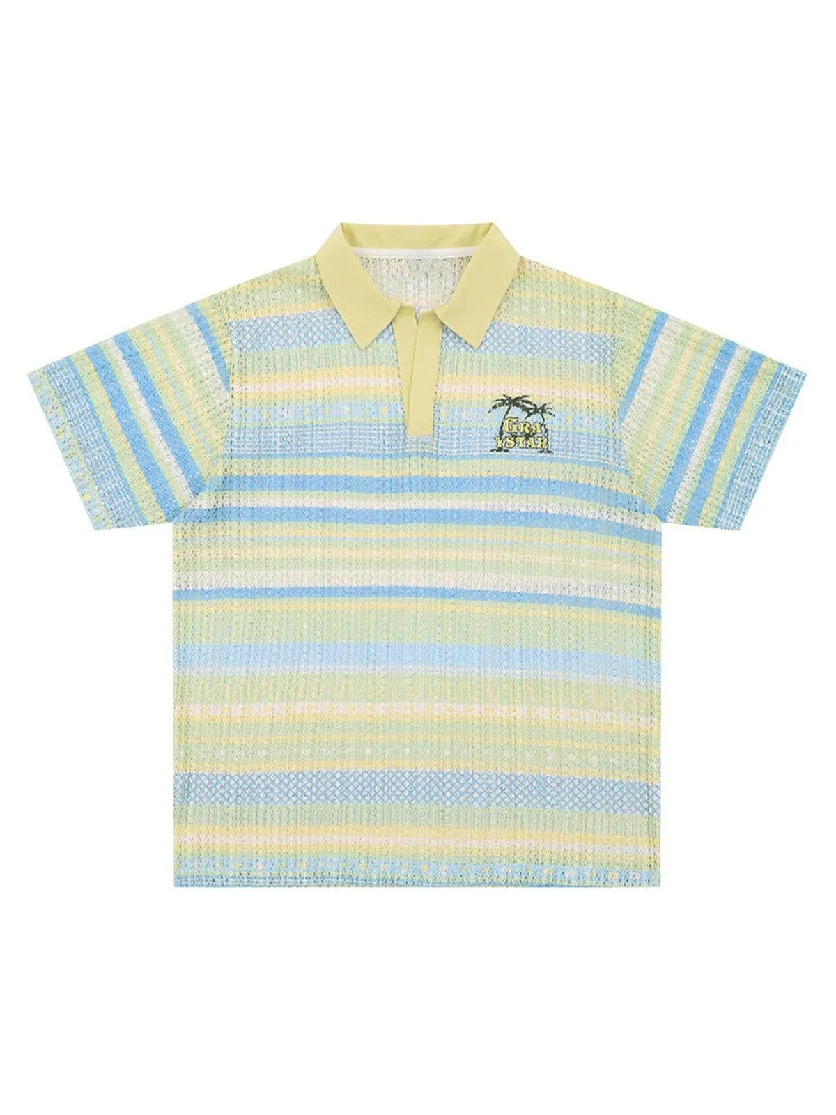 Retro Gradient Striped Hollow POLO Shirt sold by Thesupermade product image thumbnail 2