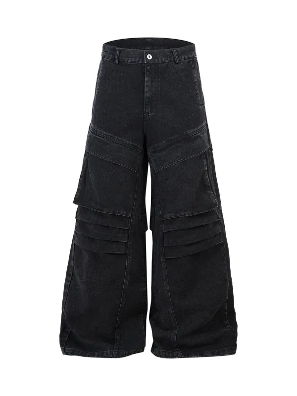 Deconstructed Split Pleated Pocket Cargo Jeans sold by Thesupermade
