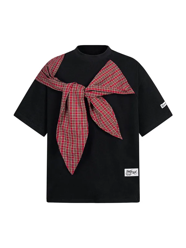 Plaid-Trimmed Crew Neck T-Shirt sold by Thesupermade