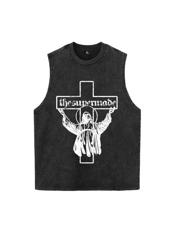 Distressed Cross Graphic Vest sold by Thesupermade