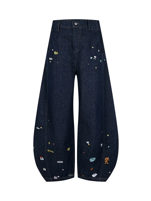 Fun Embroidered Barrel Jeans sold by Thesupermade