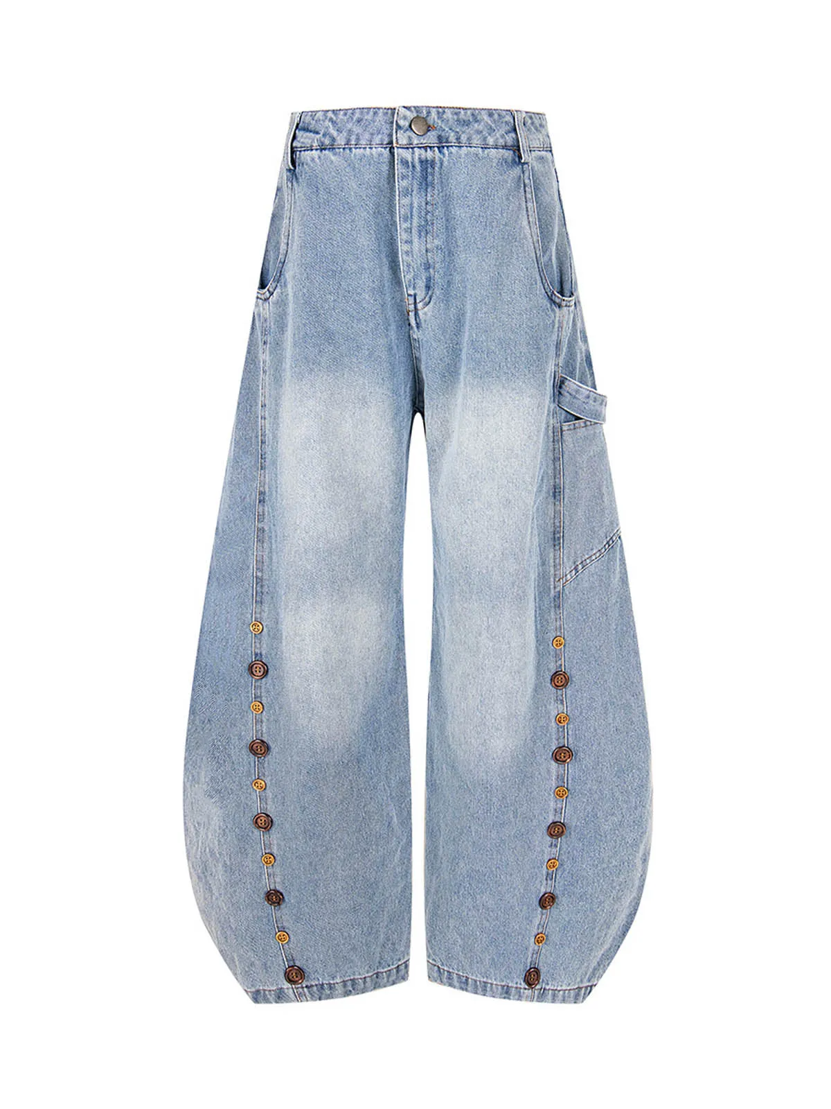 Button Embroidered Barrel Jeans sold by Thesupermade