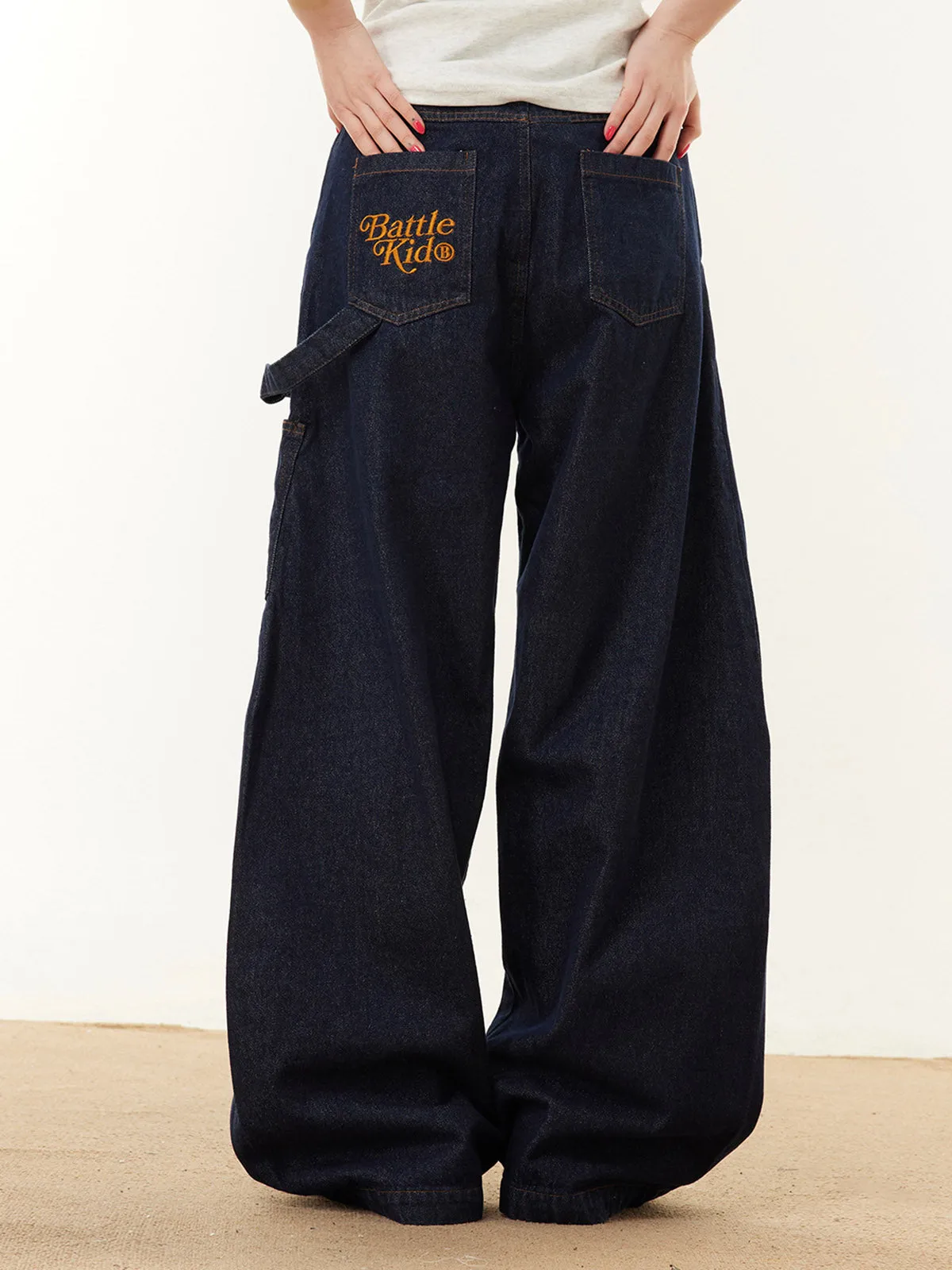 Button Embroidered Barrel Jeans sold by Thesupermade product image thumbnail 5