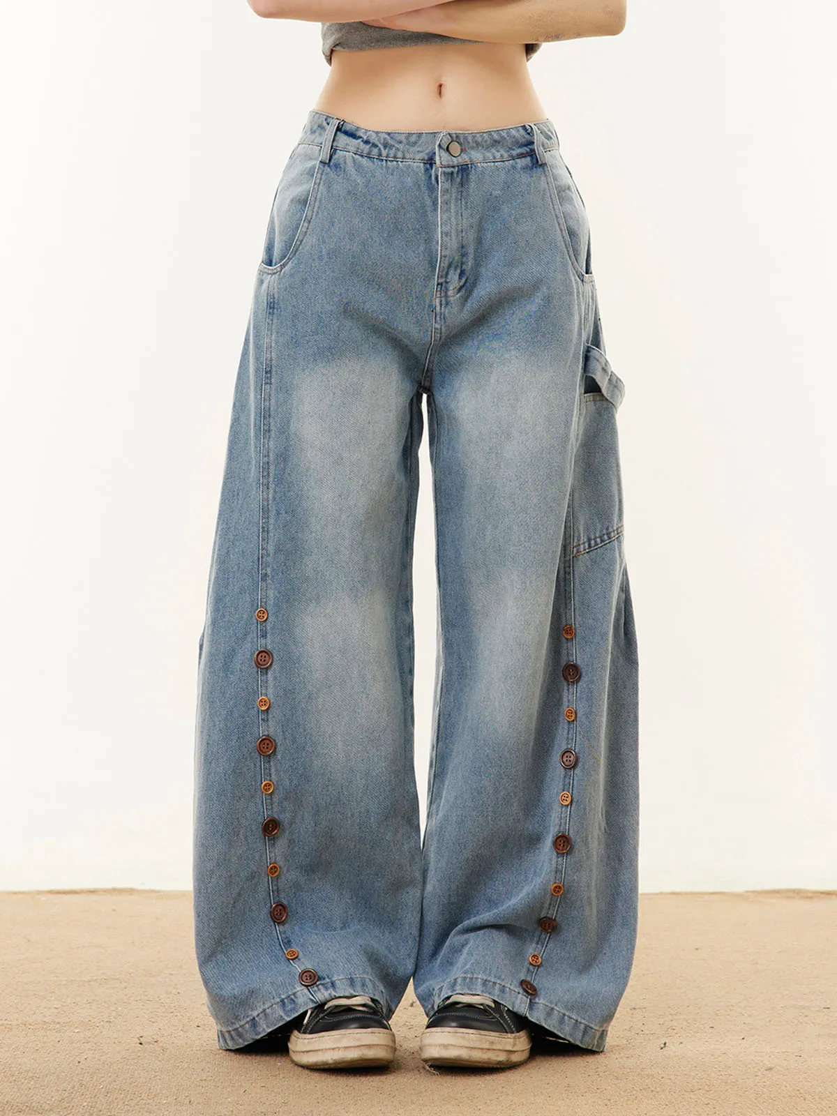 Button Embroidered Barrel Jeans sold by Thesupermade product image thumbnail 3