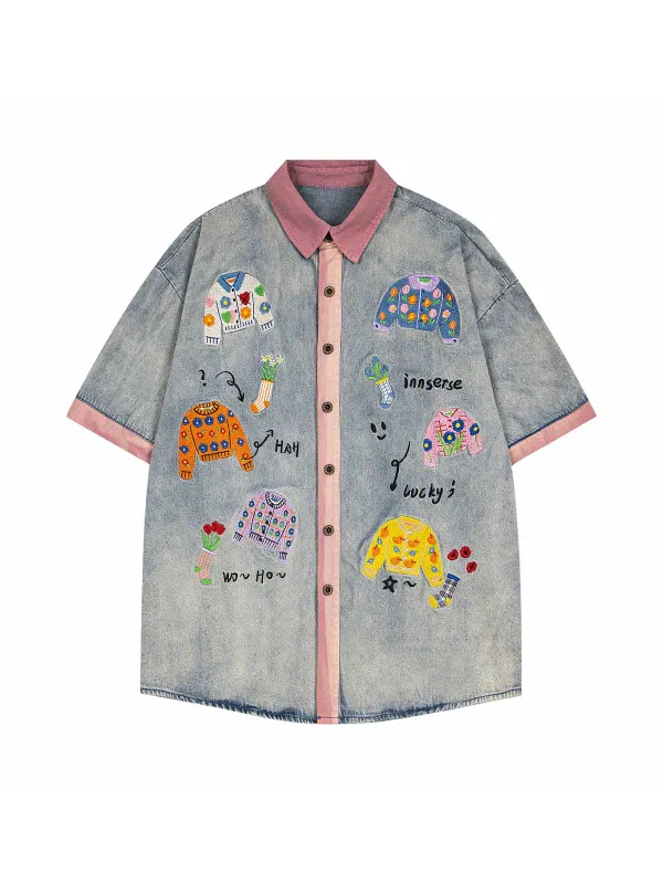 Embroidered Patch Denim Shirt sold by Thesupermade