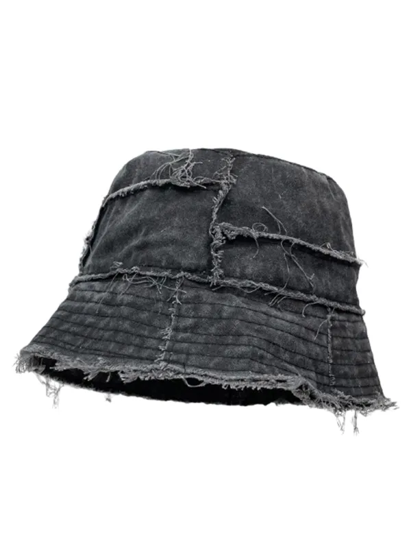 Distressed Denim Raw Edge Destroyed Bucket Hat sold by Thesupermade