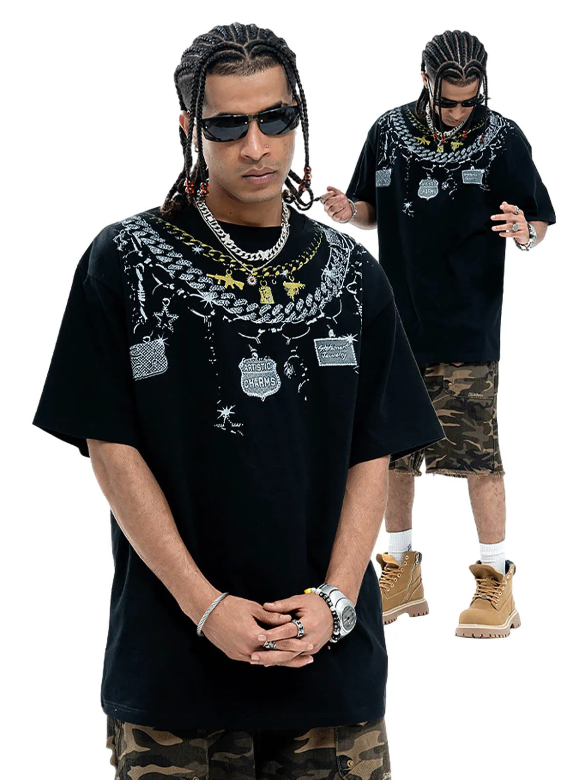 Chain Print Crew Neck T-Shirt sold by Thesupermade product image thumbnail 2