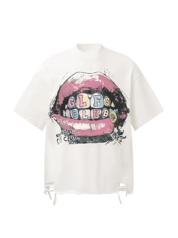Retro Letter Lip Graphic T-Shirt sold by Thesupermade