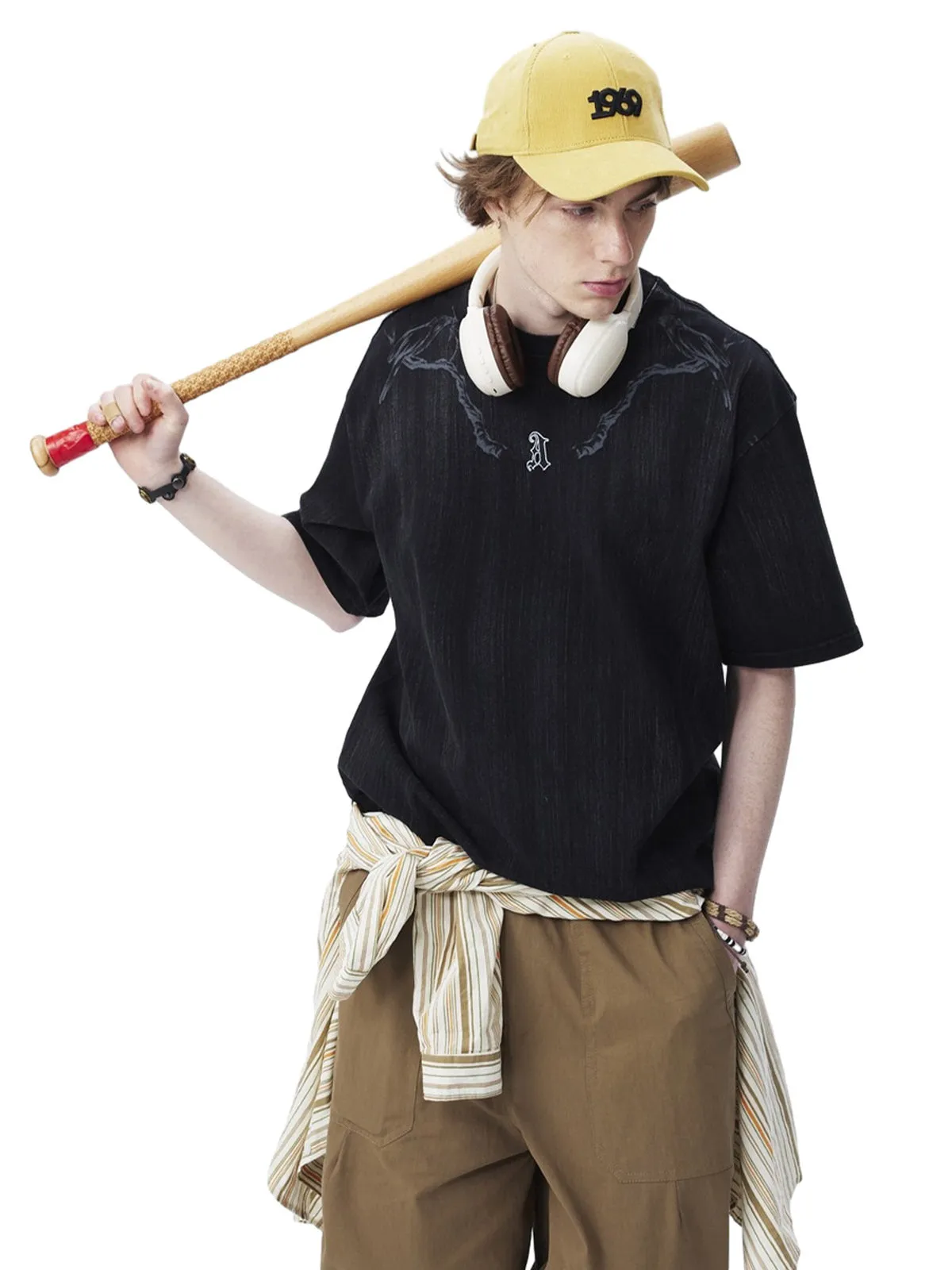 Distressed Embroidered Letter T-Shirt sold by Thesupermade product image thumbnail 5