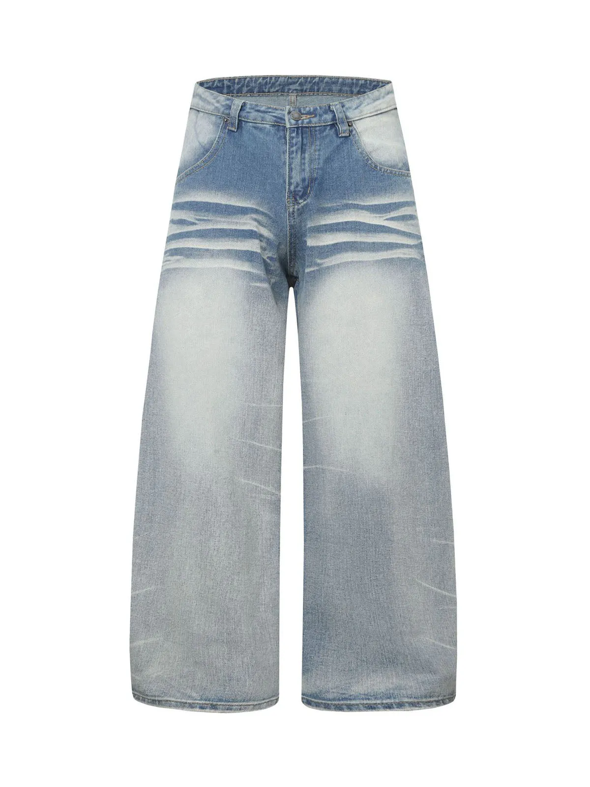 Distressed Washed Whisker Pleated Barrel Jeans sold by Thesupermade