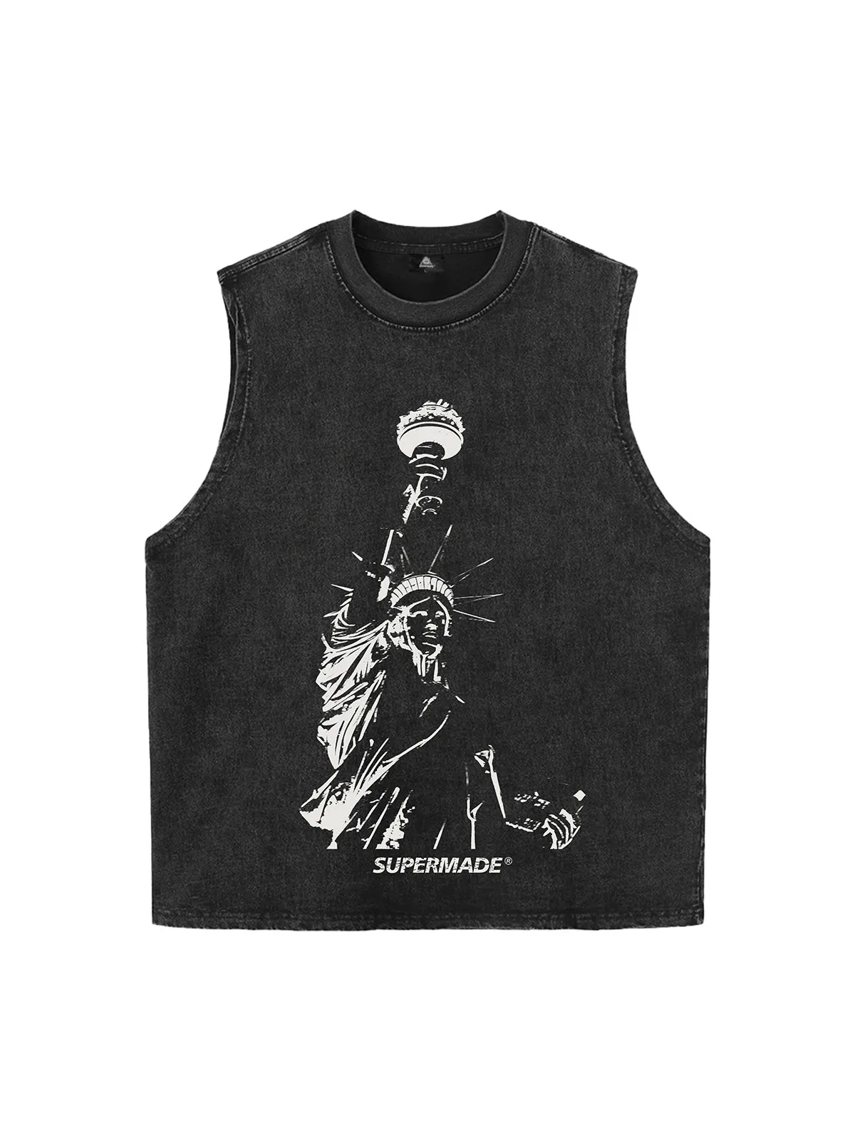 Original Fashion Men's Statue of Liberty Print Sleeveless Denim Vest sold by Thesupermade