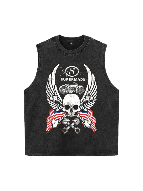 Original Distressed Graphic Tank Top Sleeveless Denim Vest sold by Thesupermade