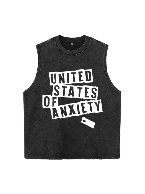 Orginal United States Of Anxiety Graphic Vest sold by Thesupermade