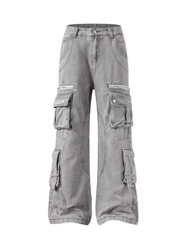 Washed Multi-Pocket Cargo Jeans sold by Thesupermade