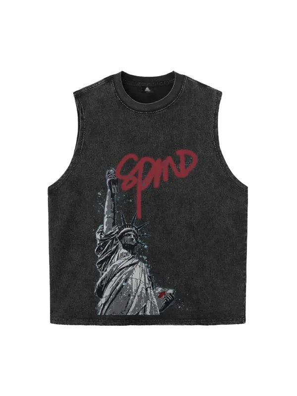 Orginal Funny Graffiti Statue Of Liberty Print Vest sold by Thesupermade