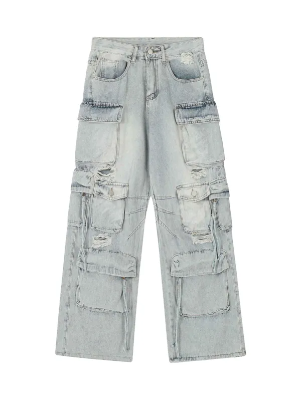 Thesupermade Washed Multi-pocket Work Cargo Jeans - 1830 sold by Thesupermade
