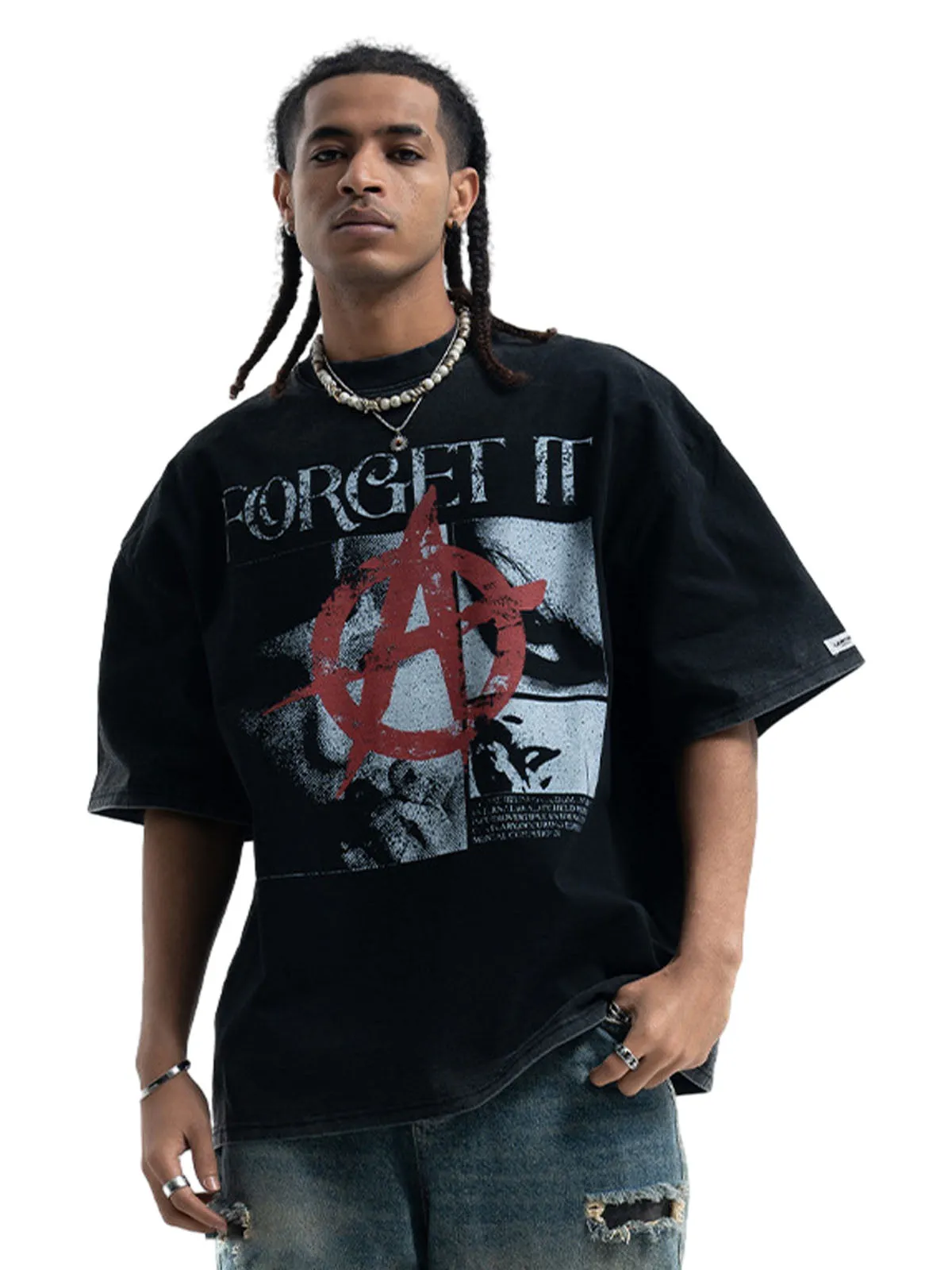 Street Retro Anti-War Distressed Print T-Shirt sold by Thesupermade product image thumbnail 5