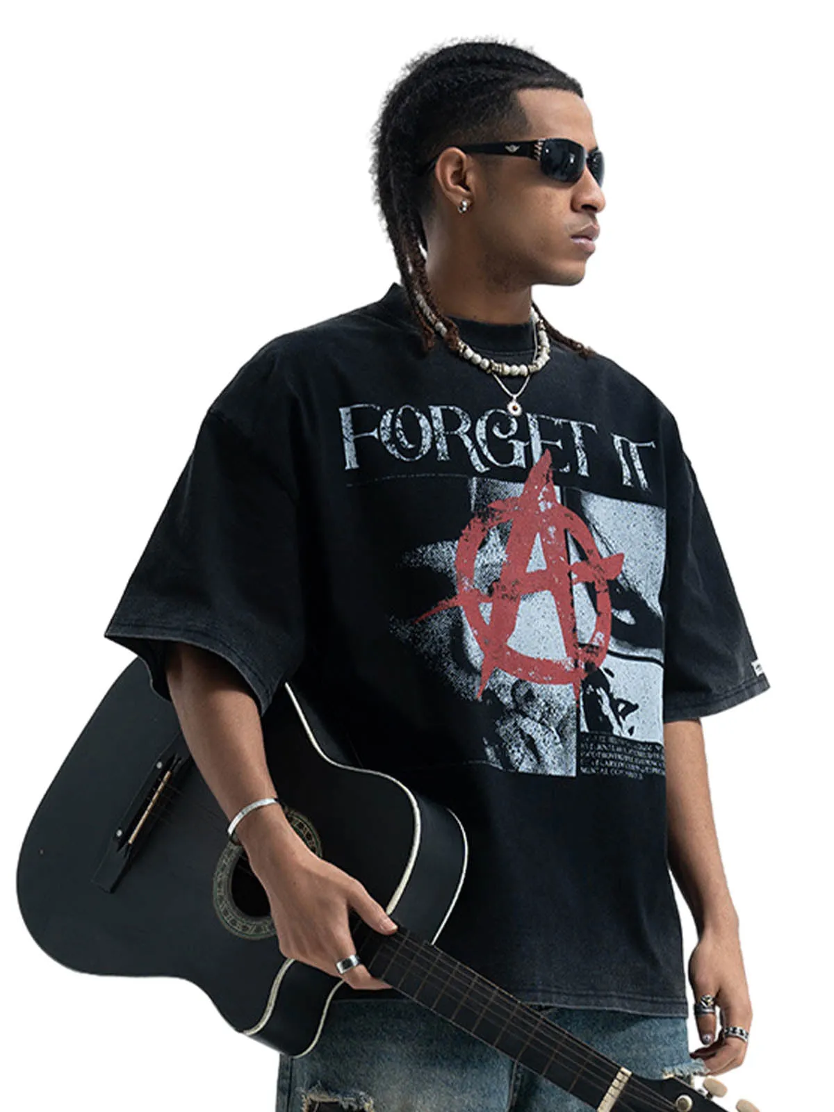 Street Retro Anti-War Distressed Print T-Shirt sold by Thesupermade product image thumbnail 3