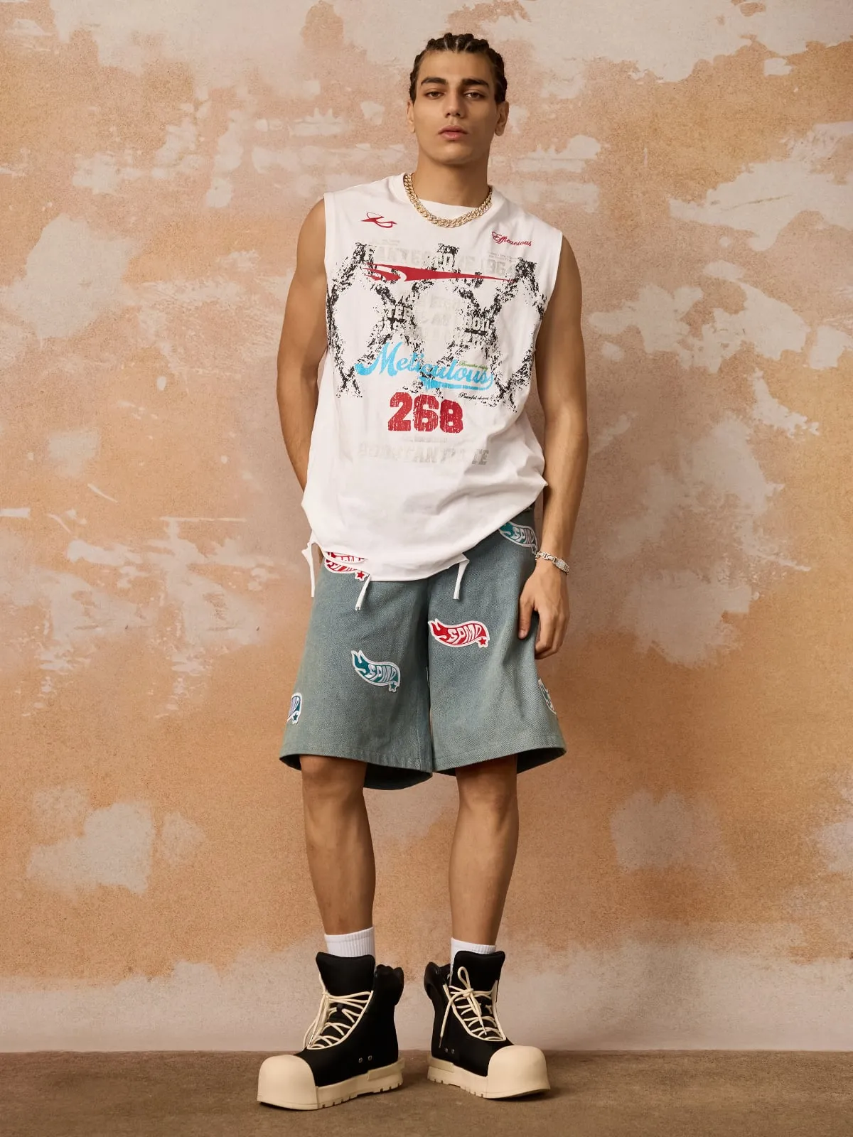 Original Street Embroidered Patch Denim Shorts sold by Thesupermade product image thumbnail 4