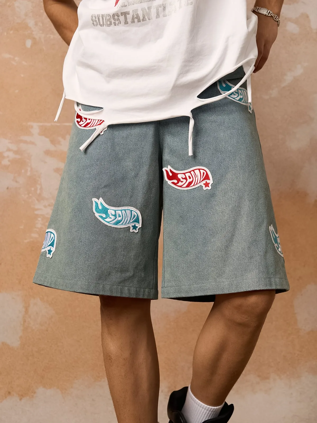Original Street Embroidered Patch Denim Shorts sold by Thesupermade