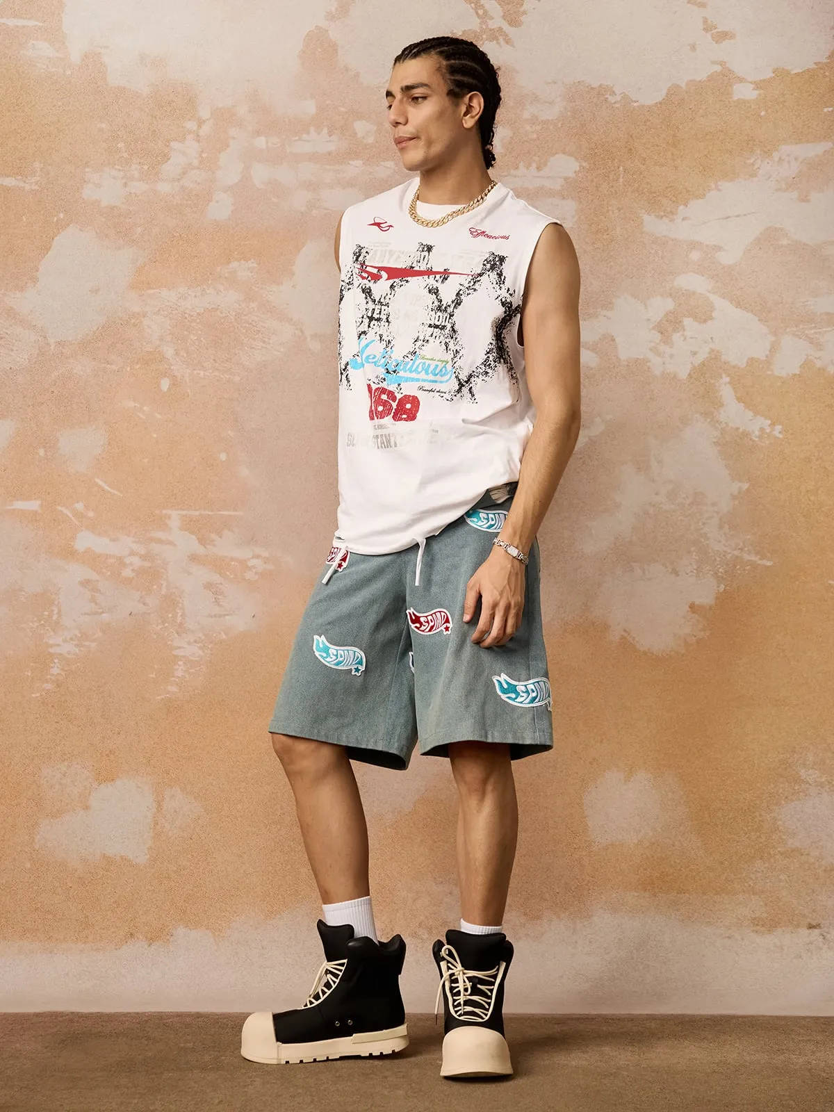 Original Street Embroidered Patch Denim Shorts sold by Thesupermade product image thumbnail 5