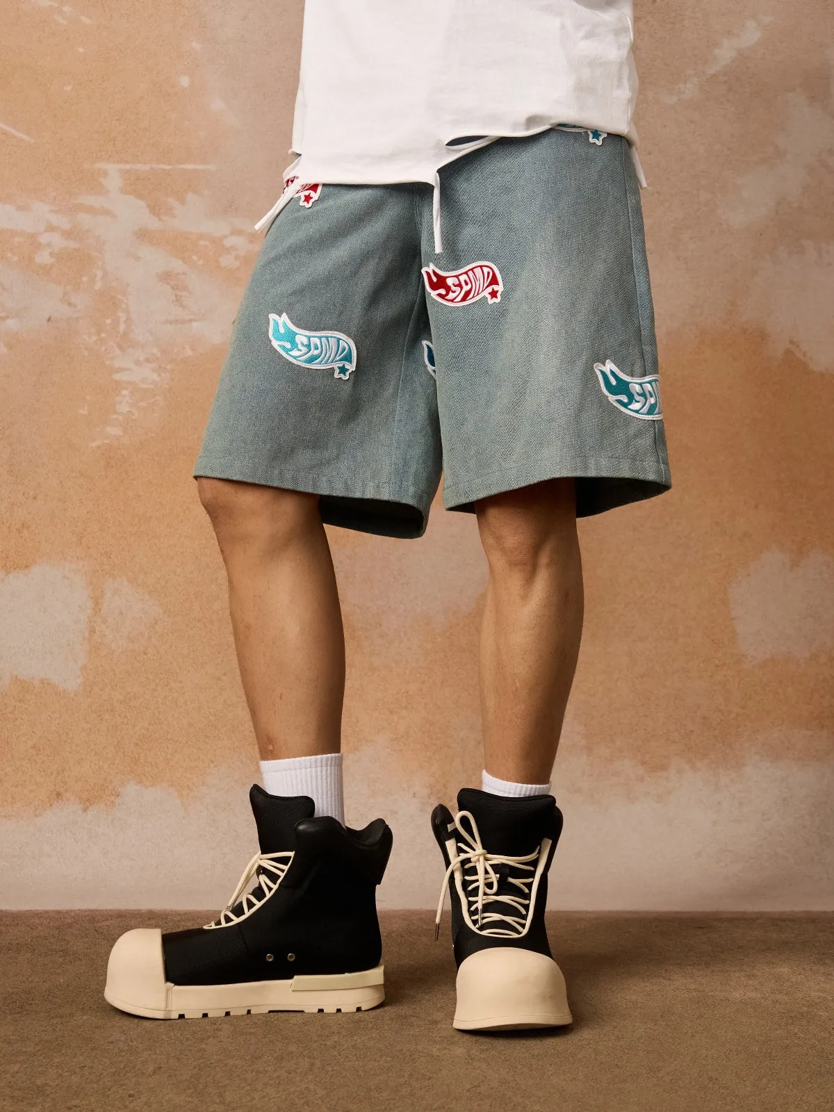 Original Street Embroidered Patch Denim Shorts sold by Thesupermade product image thumbnail 2