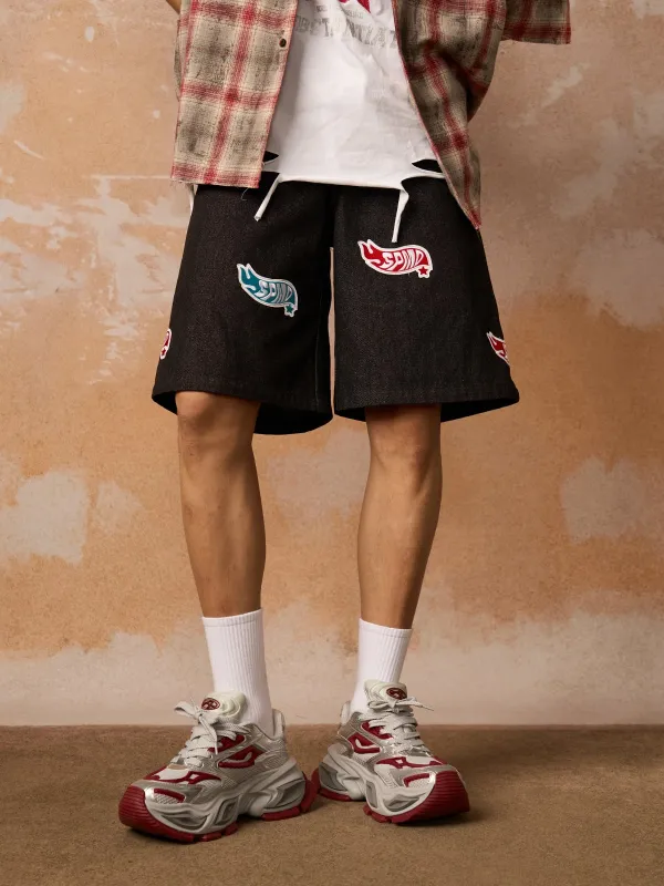 Original Embroidered Patch Street Denim Shorts sold by Thesupermade