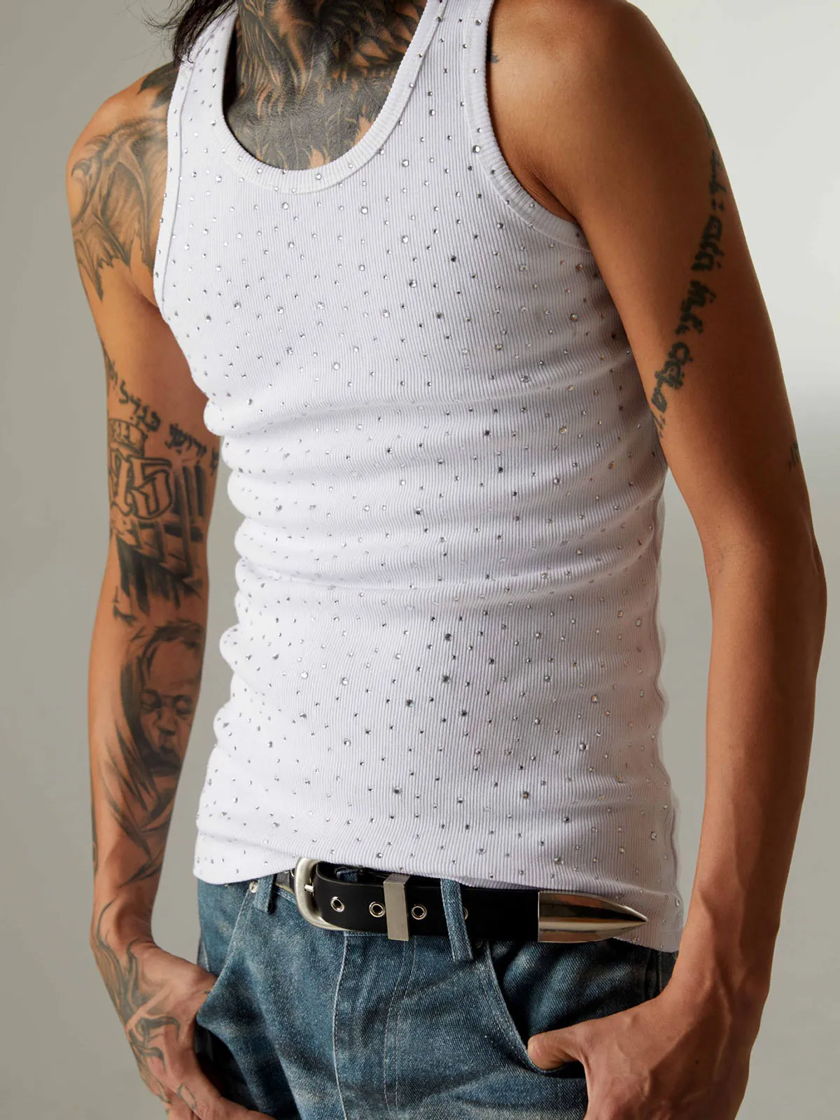 Street Heavy Rhinestone Threaded Vest sold by Thesupermade product image thumbnail 2