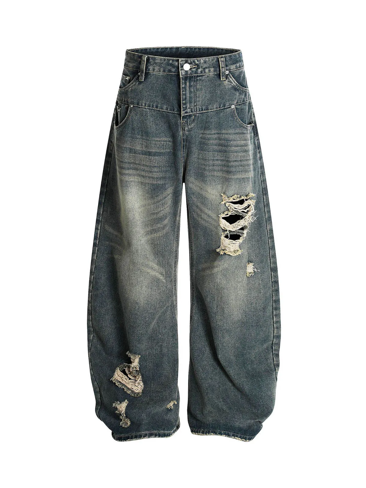 Washed Ripped Barrel Jeans sold by Thesupermade