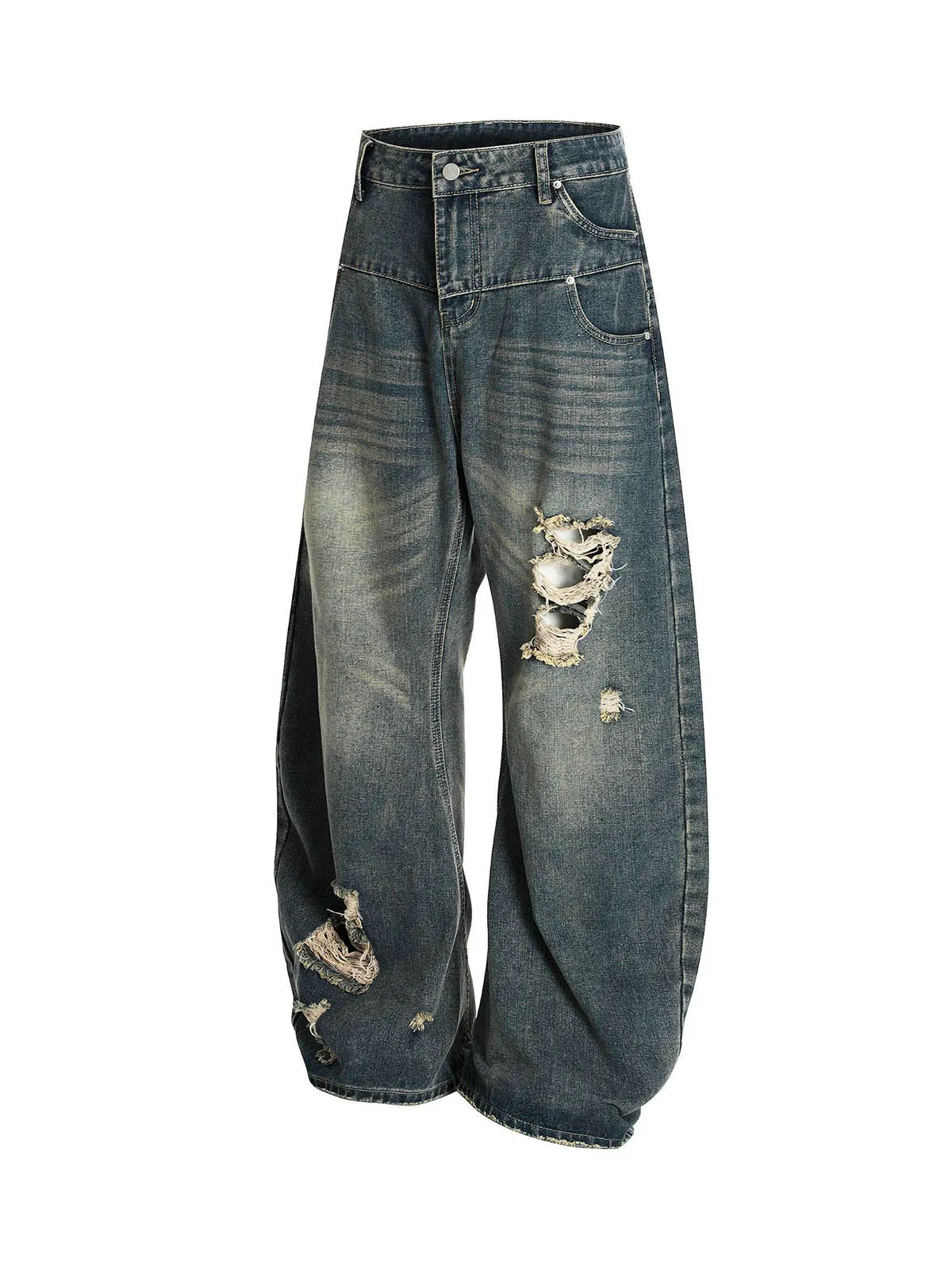 Washed Ripped Barrel Jeans sold by Thesupermade product image thumbnail 2