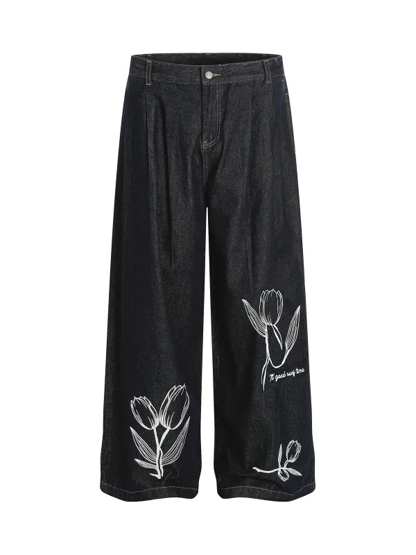 Vintage Graffiti Floral Print Jeans sold by Thesupermade