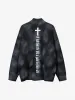 Ribbed Knit Dirty Dyed Embroidery Cross Sweater - 2465 sold by Thesupermade