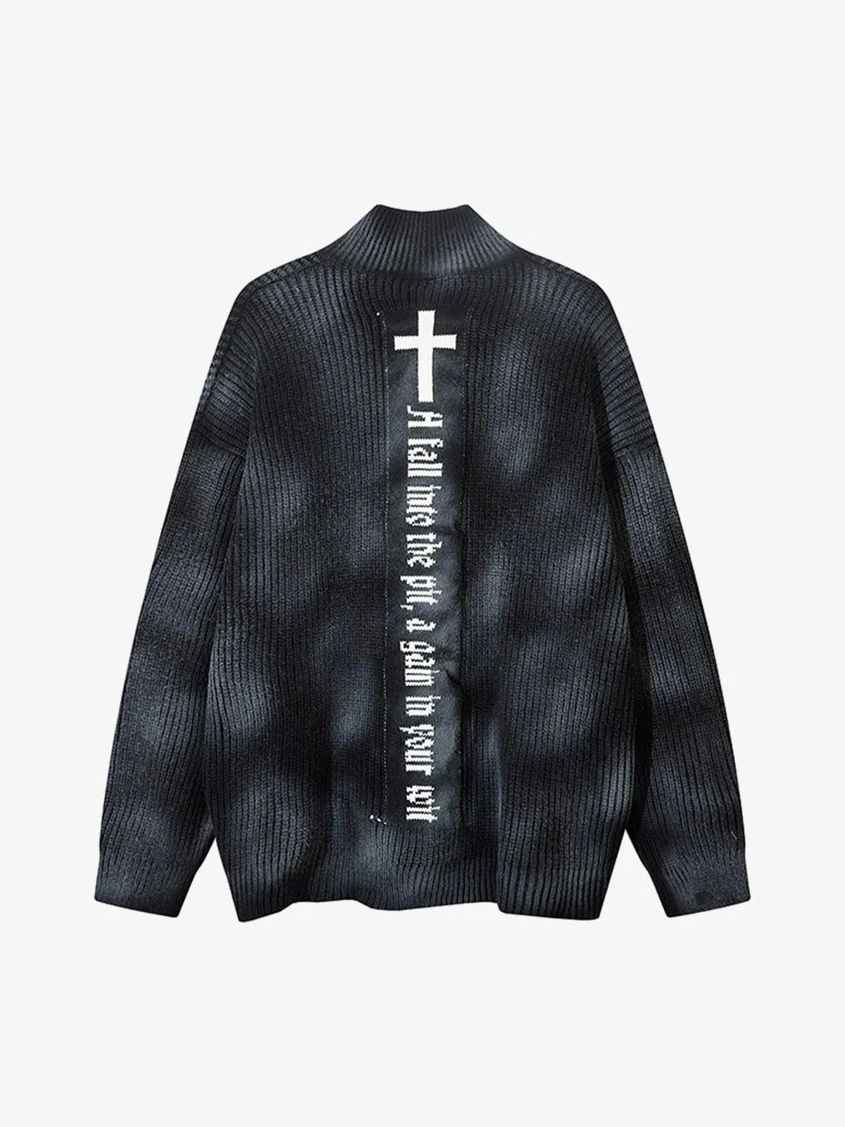 Ribbed Knit Dirty Dyed Embroidery Cross Sweater - 2465 sold by Thesupermade product image thumbnail 2