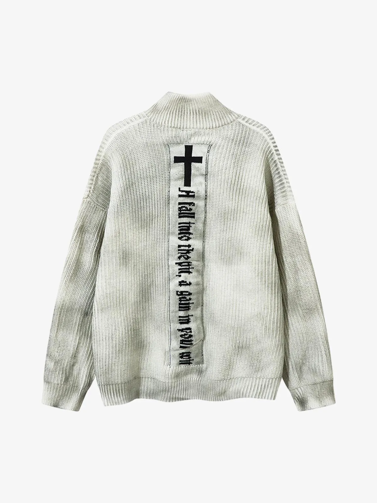 Ribbed Knit Dirty Dyed Embroidery Cross Sweater - 2465 sold by Thesupermade product image thumbnail 4