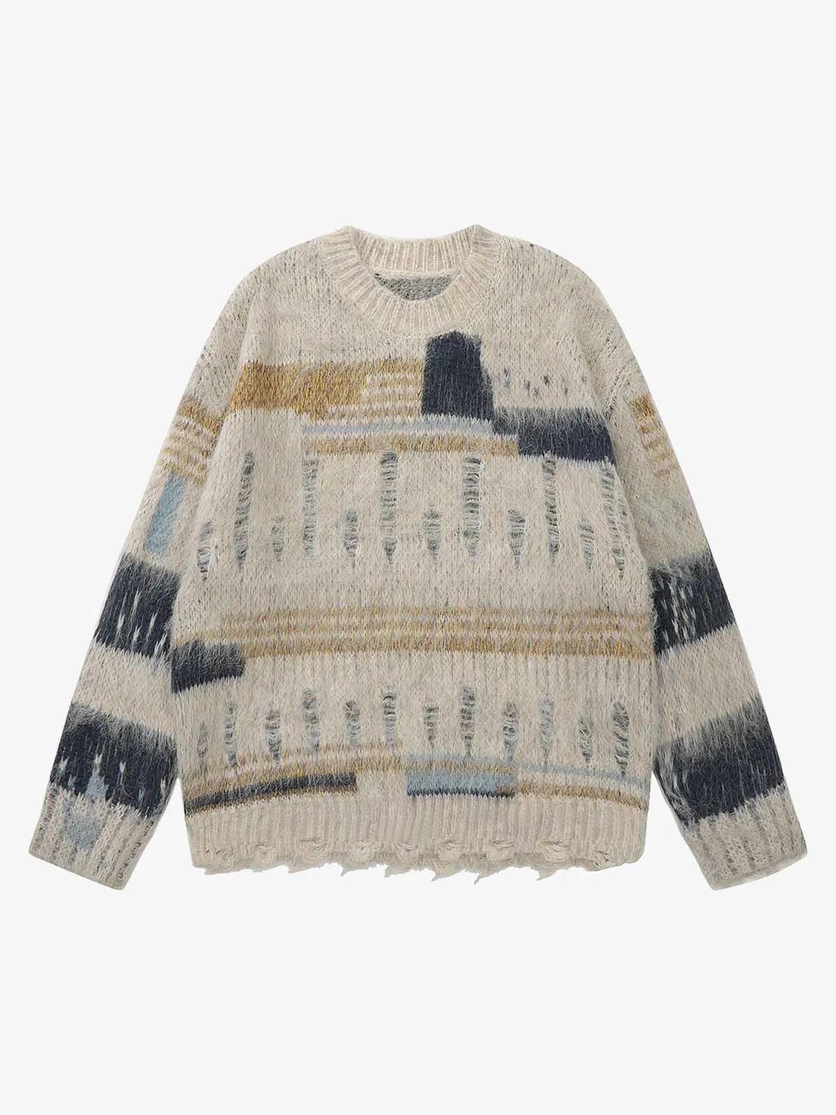 Geometric Irregular Striped Sweater sold by Thesupermade